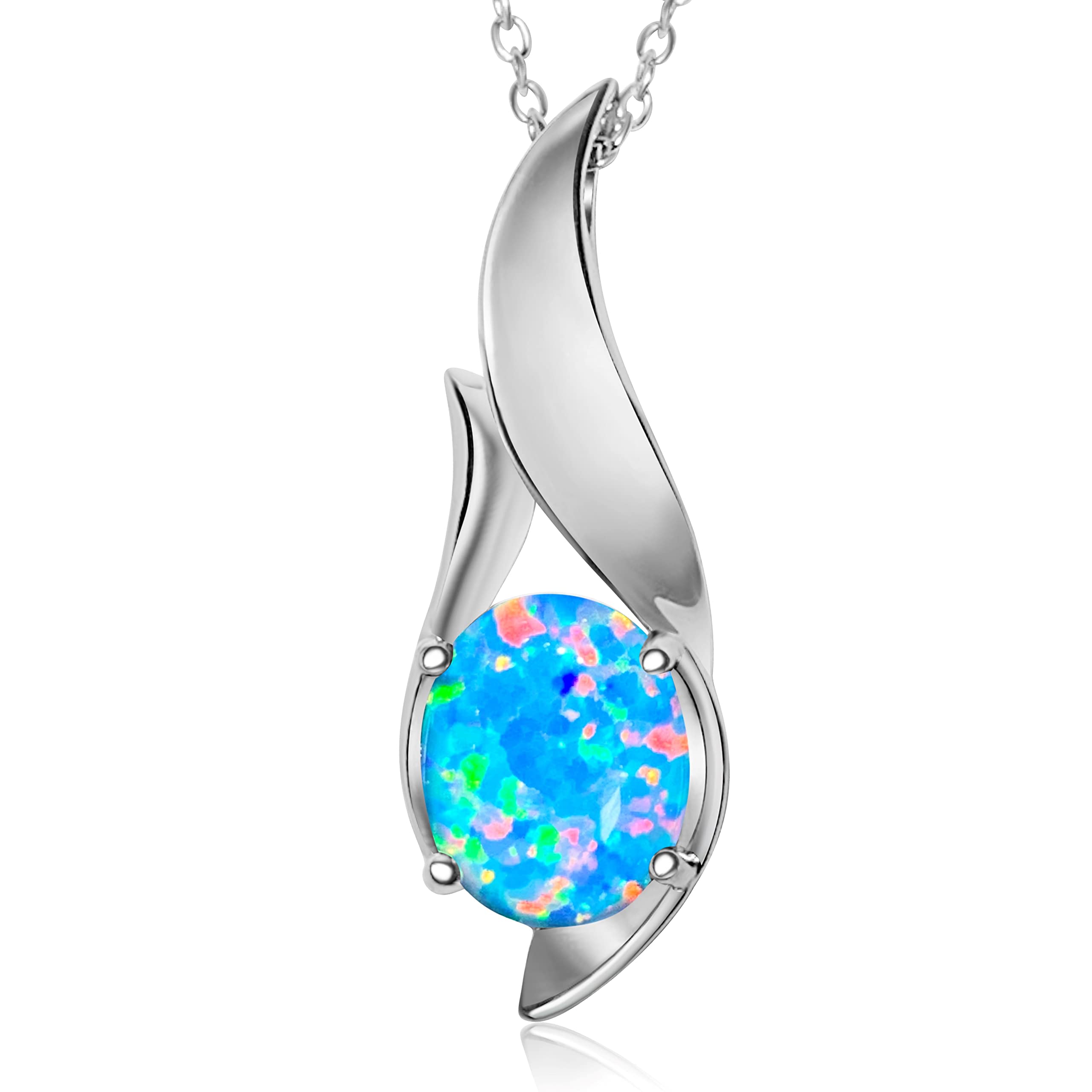 Heart’s Art Australia, Sterling Silver necklace ladies gifts for her, Opal Pendant necklace Flame 8x6mm Created Opal Necklace jewellery for women gift Birthday (Fire Turquoise)