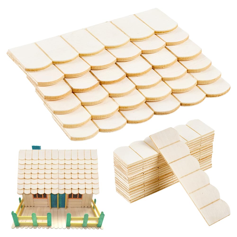FINGERINSPIRE 24Pcs Dollhouse Wooden Roof 11.35x3.15CM/4.47x1.24 Inch Vintage White Miniature Roofs Tiles 1/12 Scale Natural Wooden Roof Shingles for Dollhouse Model House Creative Building Projects