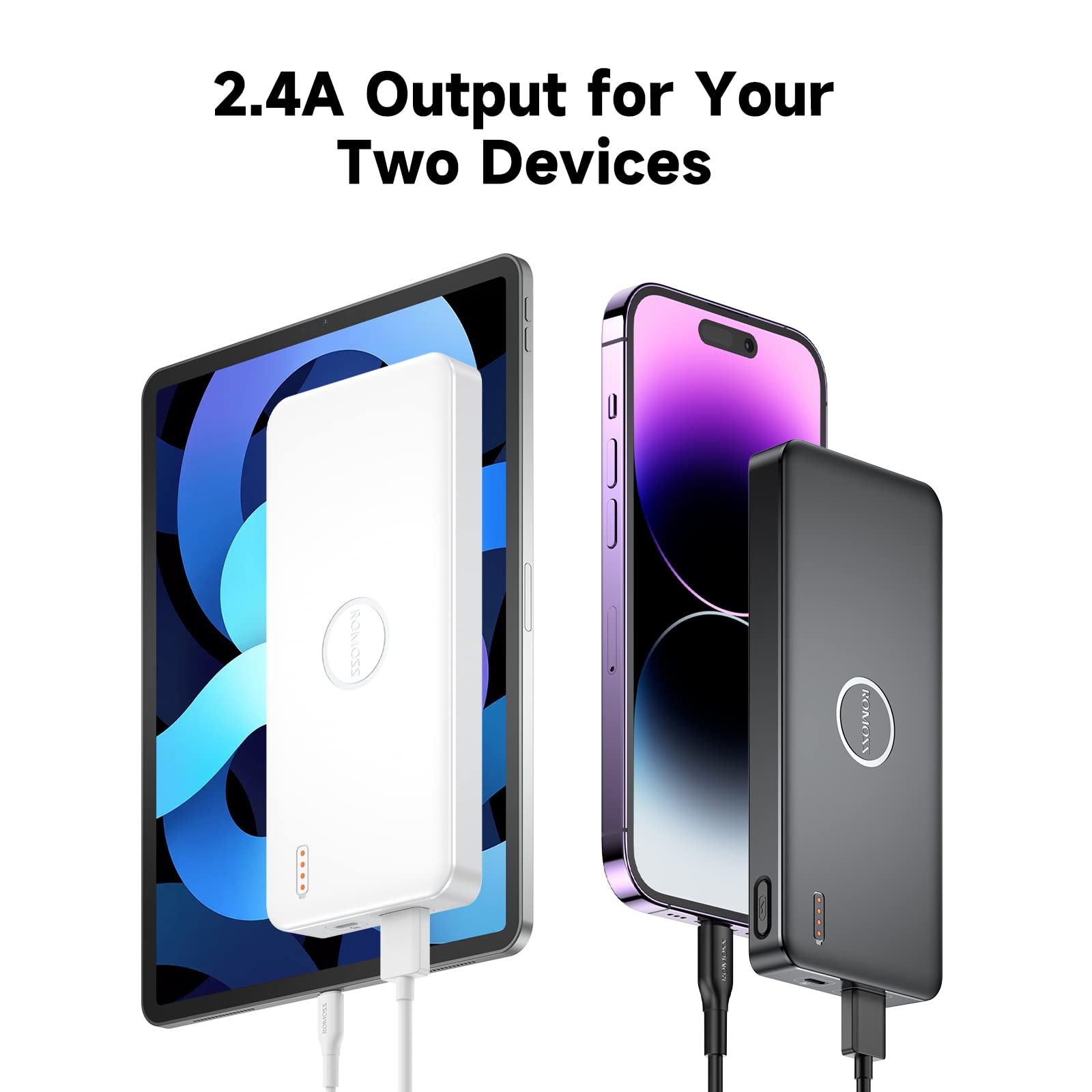 ROMOSS 10000mAh Power Bank, Slim Portable Charger, Compact Small Battery Pack 5V 2.4A with LED Indicator, iPhone Charger Compatible with iPhone Android, Galaxy, iPad (2-Pack)