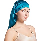 FATEGEART 19 Momme 100% Mulberry Silk Cap for Sleeping Women,Adjustable Long Silk Bonnet for Curly Hair Elastic Night Cap