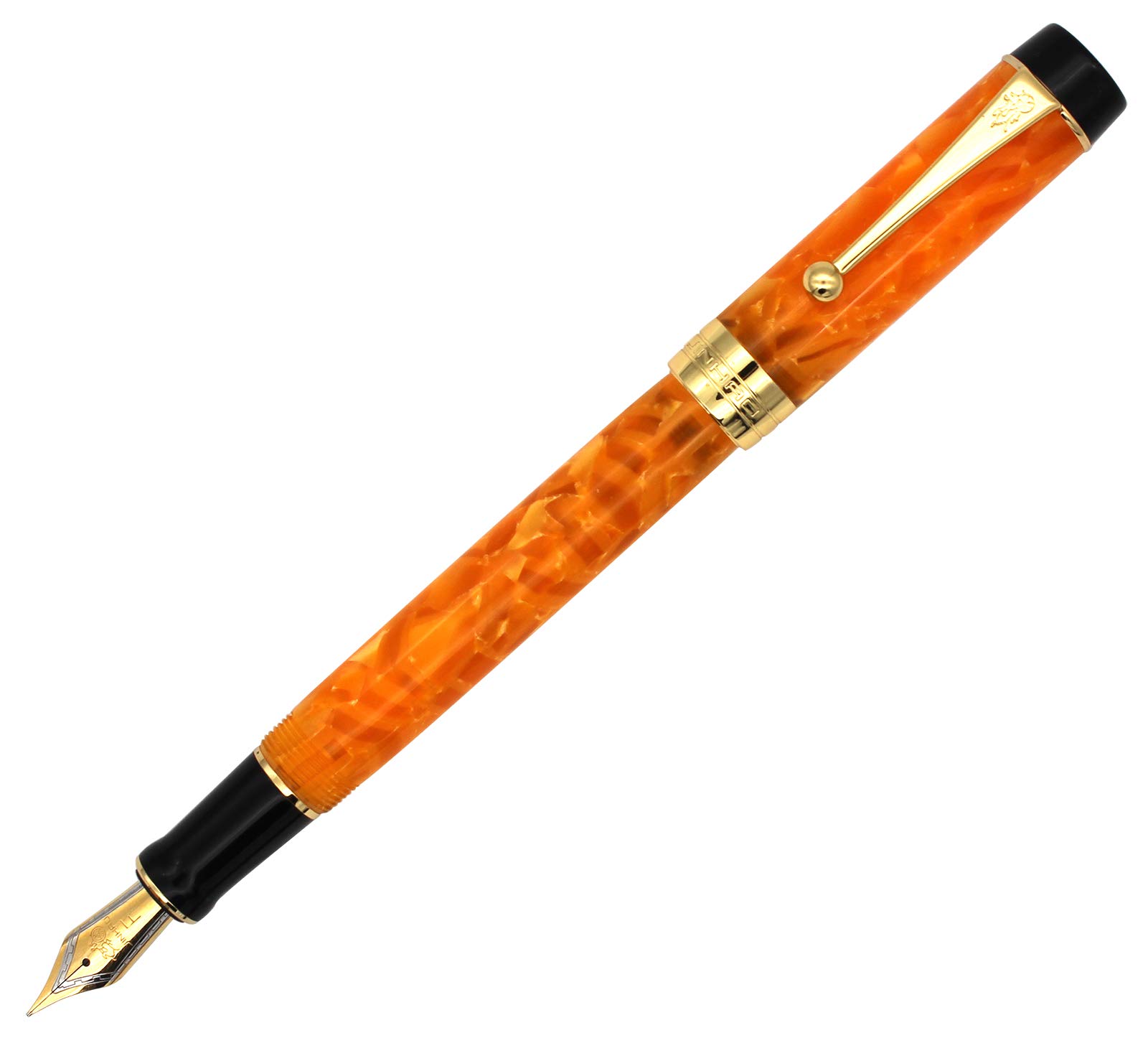 Gullor Celluloid Fountain Pen, Medium Nib with Converter, Screw-on Cap, Orange
