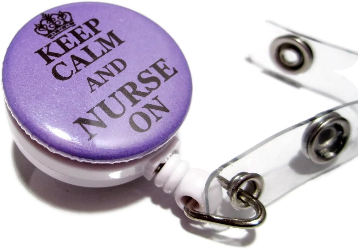 ATLanyards Keep Calm and Nurse On Badge Holder Reel, Retractable Nurse Lanyard, Grape 158