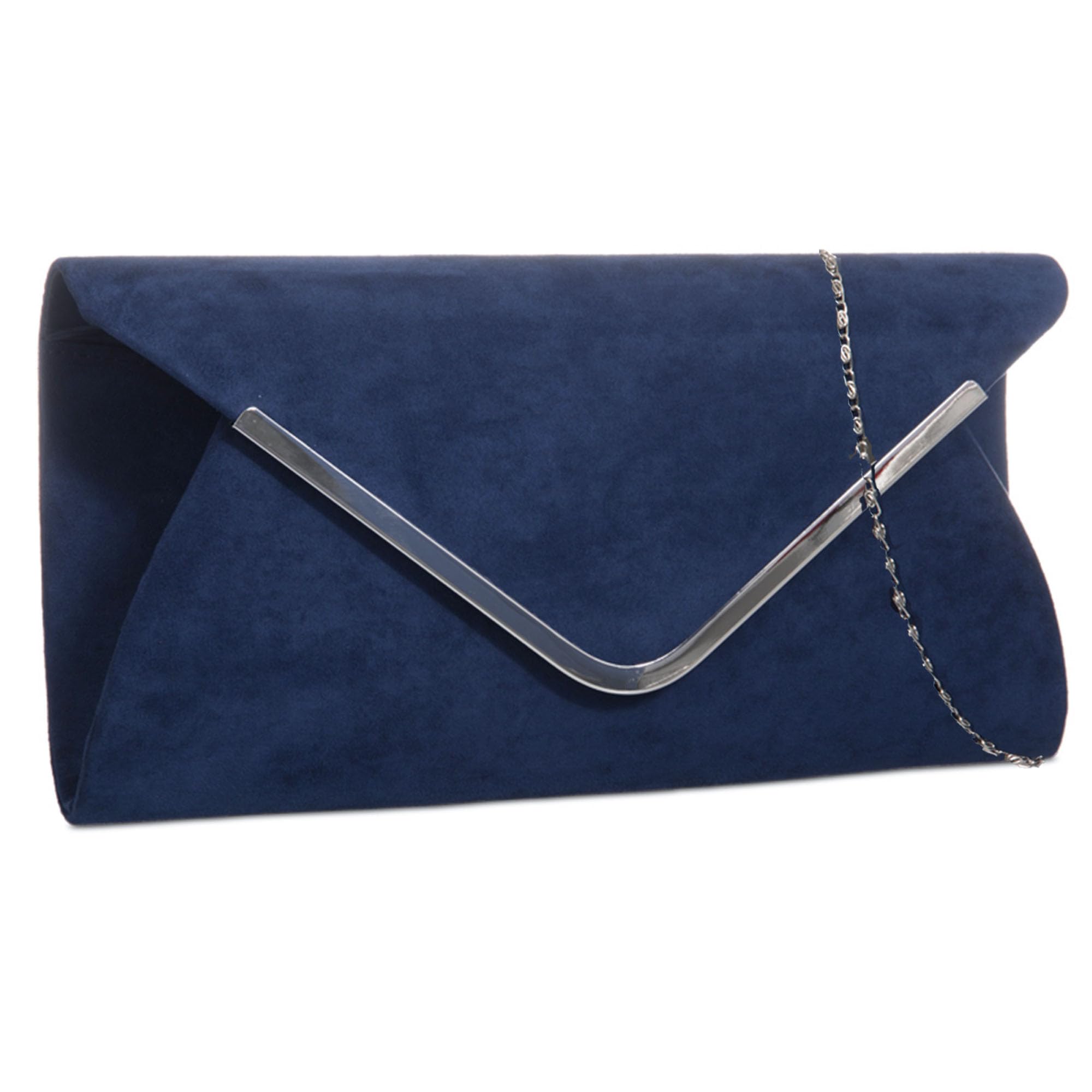 fi9® PLAIN SUEDE BRIDAL WEDDING EVENING CLUTCH PARTY PURSE HAND BAG (Navy Blue)