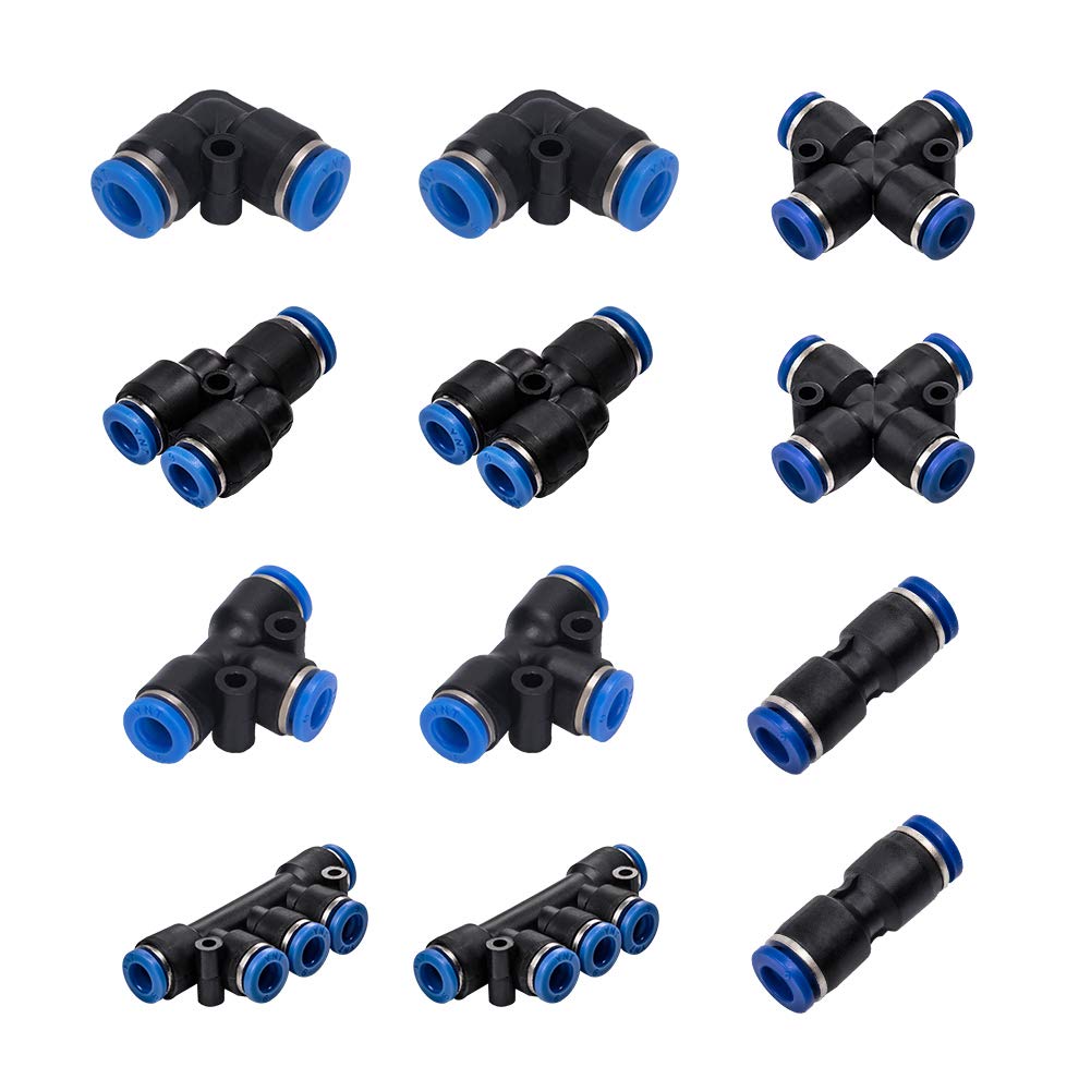 INCREWAY 12 Pcs 6mm Air Push Quick Fittings Kit, 6 Types Air Hose Pneumatic Plastic Push Connector for Quick Connection of air Piping, Pneumatic Tools