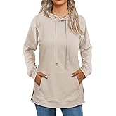 Beimuc Hoodies for Women Fashion Split Hem Drawstring Casual Long Sleeve Sweatshirts Tops with Pockets
