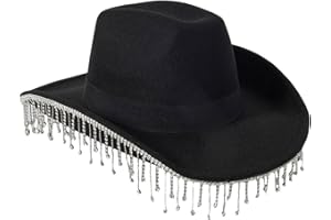 QWINEE Women's Western Rhinestone Tassel Decor Cowboy Hat Halloween Cowgirl Hat Fedoras for Men