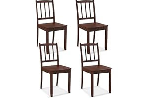 Giantex Wooden Dining Chairs Set of 4, Modern Kitchen Chairs w/Rubber Wood Legs & Curved Backrest, Ladder Back Diner Chairs, Farmhouse Side Chairs for Study, Dining Room, Load 400 LBS, Brown