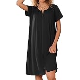 Ekouaer Zipper Robes for Women Short Sleeves Knit Bathrobes Knee Length Soft Lace Trim Loungewear with Pockets S-3XL