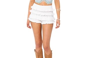 NVRENJIA Women Ruffle Knitted Shorts Y2k Crochet Knit Cute Frilly Bloomers Shorts Tiered Lolita Short Festival Bottom