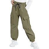 JiAmy Girls Cargo Pants Elastic High Waist Drawstring Pants Jogger Trousers Casual Loose with Pockets 6-14Y