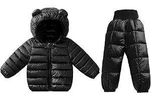 SRKRANDO Winter Hooded Down Coat and Pants Suit for Kids Baby Boys Girls Lightweight Puffer Bear Hoods Infant Outerwear