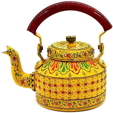 Indian Traditional Hand Painted Tea Kettle Tea Pot Steel (Big): Blitzy
