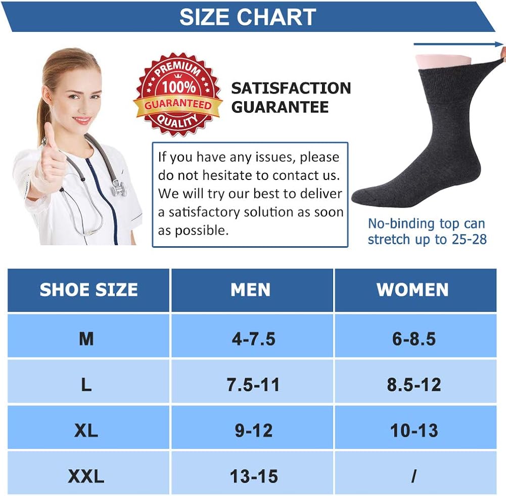 Ankle Diabetic Socks, Feelwe Unisex Non Binding Cotton Socks Seamless Toe Cushion Crew Summer Socks for Men Women 1/6 Pairs: Clothing