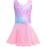 TENVDA Girls Ballet Leotards with Skirt Sparkly Sleeveless Gymnastics Dance Dresses Outfit (Toddler/Little Kid/Big Kids)