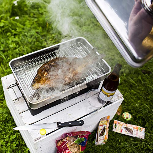 BROWIN® Edelstahl Tischräucher-Set mit Thermometer 330010 |inkl. Holzhackschnitzel | Tischräucherofen | Fisch & mehr Grillen und Räuchern | Camping-Zubehör – Bild 7