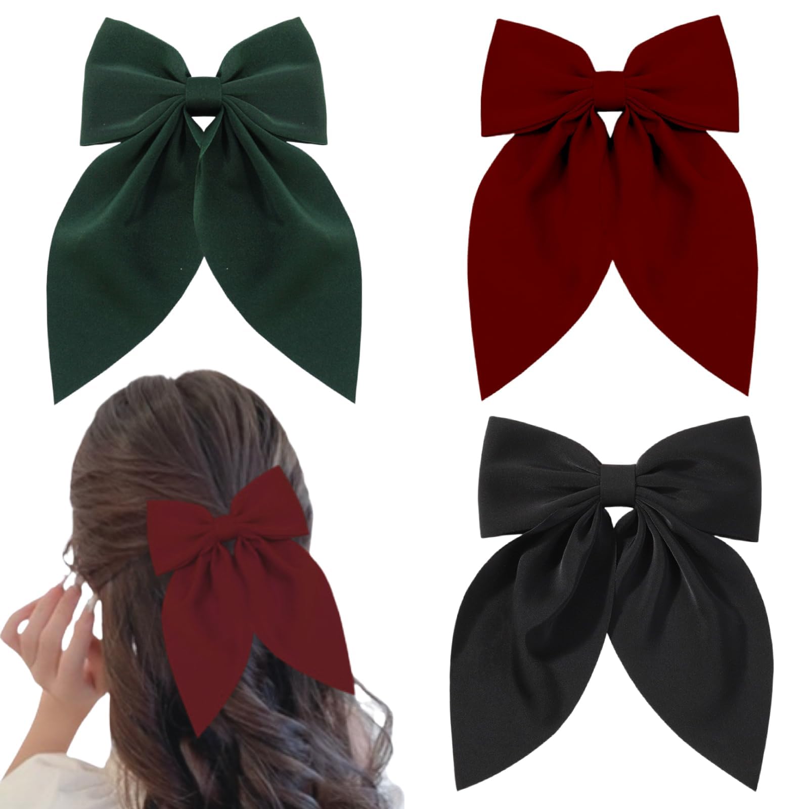 Ypkia Pack of 3 Hair Bow Women's Hair Clips with Bow Large Hair Bows Clip French Hair Clip for Women Girls (Colour-1)
