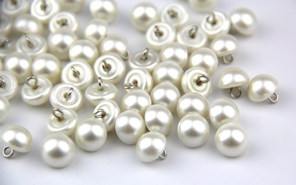 RayLineDo Pack of 200pcs 10mm White Pearl Bead Cap Half Ball Dome Metal Circle Hook Buttons for Crafting Sewing Scarpbooking Scarf and Clothes