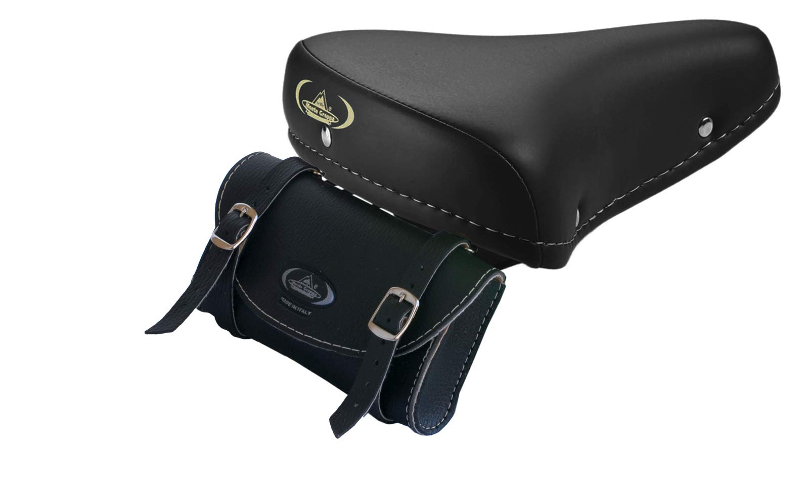 Graziella Montegrappa Vintage Saddle Bike Seat MOD. 07/F (Black) + Montegrappa Storage Bag MOD. 0016 (Black)