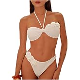 SOLY HUX Women's 3D Flower Halter High Cut Two Piece Bikini Set | Summer, Sexy Style, Swimsuit, Bathing Suit Beachwear