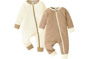 Bafeicao Unisex Baby Boy Girl 2 Pack Rompers Long Sleeve Two Way Zipper Romper One Piece Jumpsuits Clothes Sets