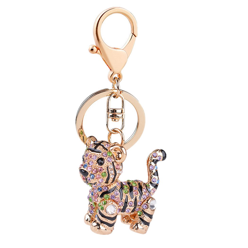 Keychain Keyring Cute Tiger Metal Bling Crystals Rhinestone Keyfob Charm Pendant for Handbags,Keychain, Colorful