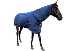 Winter Horse Blanket - Waterproof 1200D Ripstop, Medium Weight with Detachable Neck Cover, Navy Blue, Size 72