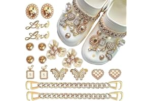 BOAJUNWU Bling Shoe Charms for Women Girls,Golden Bling Charms for Sandals,Diamond Bling Chain Charms Cute Designer Shoe Accessories Decoration Birthday Gifts