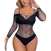 XIUSEMY Lingerie for Women Fishnet Bodysuit Sexy One Piece Babydoll Teddy Mesh Outfits