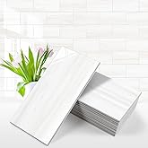 Vamos Tile 100-Piece Glossy Dolomite White Peel and Stick Backsplash Tile,3''x6'' PVC Subway Tile with White Grout, Stick on Backsplash for Kitchen/Bathroom/Fireplace
