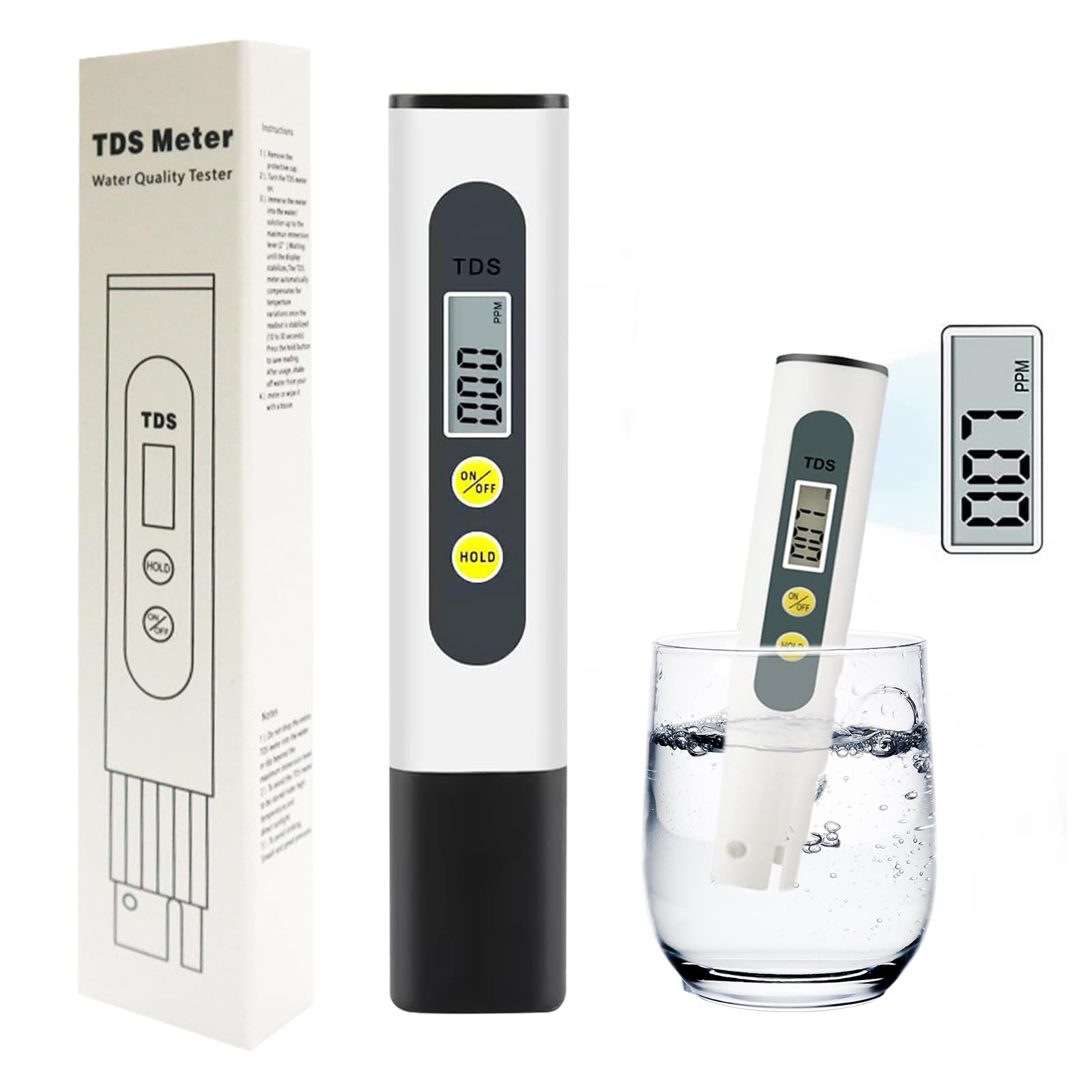 TDS Meter Ph Tester for Water TDS Meter Digital Water Tester Ph Meter for Water Water Tester 0-9990 ppm Measurement Range Suitable for Home Drinking Water Swimming Pools Hydroponics Aquariums