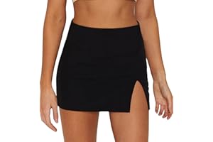 Wrotorea Womens Black Mini Skirt High Waist High Slit Sexy Bodycon Mini Skirt 0290…