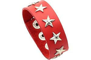 VJOSA Punk Rock Vintage Alloy Star Studded Pu Leather Cuff Bracelet