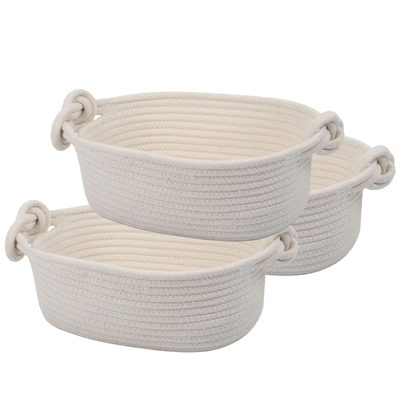 Cotton Woven Storage Basket, 10 * 20 * 30cm Collapsible Beige Storage Organizer with Handles, 3Pcs Blanket Basket for Storing Clothes Toys Books