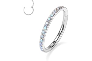 GAGABODY 20G 18G 16G 14G 6mm-12mm 316L Surgical Steel Piercing Jewelry Hinged Seamless Earrings Clicker Hoop Piercing Rings for Cartilage Helix Rook Septum Daith Tragus Lobe CZ/Opal/Shell/Turquoise