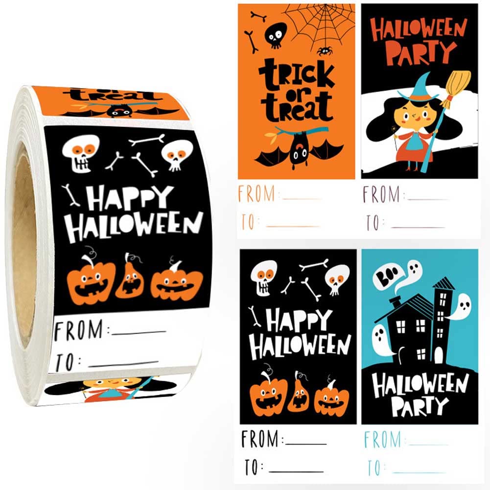 Photo 1 of 1 Roll/300 Pcs Halloween Tags Labels Stickers Self Adhesive Decorative Present Labels Stickers Decals Write On Labels Name Tags Stickers