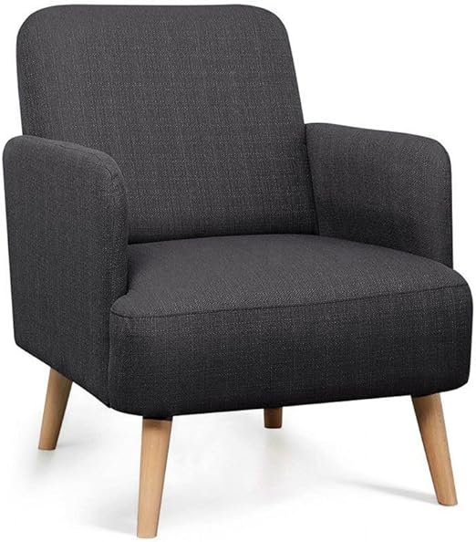Fauteuil Rétro Design Tissu Et Pieds Bois Clair Brooks Couleur Gris Anthracite