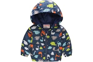 HIUARA 2023 Fall Jackets for Toddler Kids Cartoon Dinosaur Print Zip Up Hooded Jacket Boys Girls Long Sleeve Windproof Coat