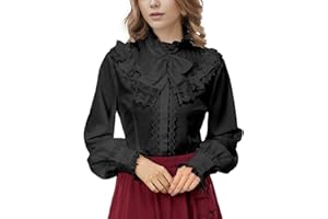 stmoitz Womens Vintage Victorian Shirts Renaissance Medieval Long Sleeve Stand Collar Blouse Lotus Ruffled Tops