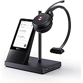 Yealink WH66 Wireless Headset with 4" Screen, DECT Headset for Teams, Zoom Skype Certified, 525ft Range,Speaker, 13H Call Time, Office Work Headphone for Desk Phone, PC, Cellphone
