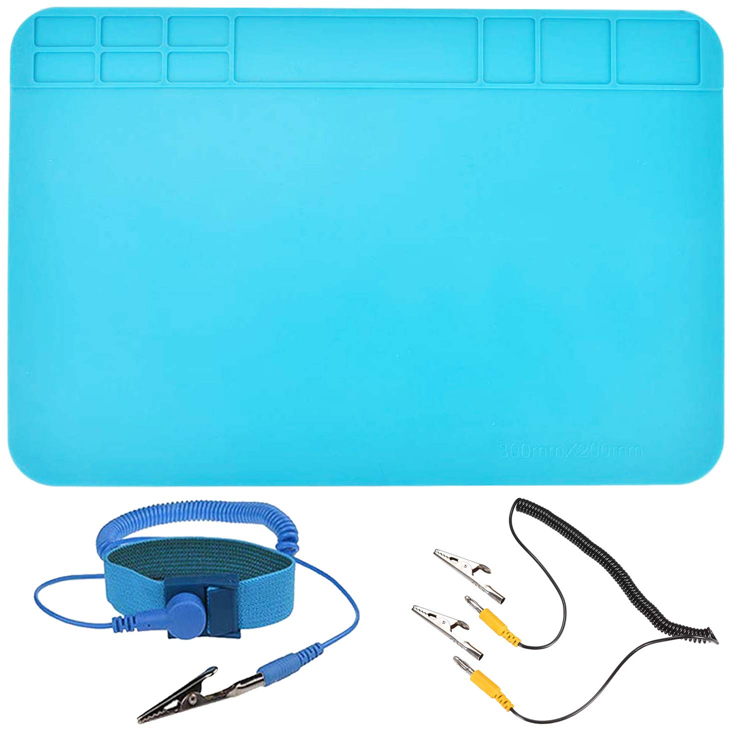 Youmile Soldering Mat Silicone Mat 932°F 11.8 x 7.8inch / 30 x 20cm Heat-Resistant Mat for Electronics Repair with Alligator Clip Grounding Cable, Anti-static Wrist