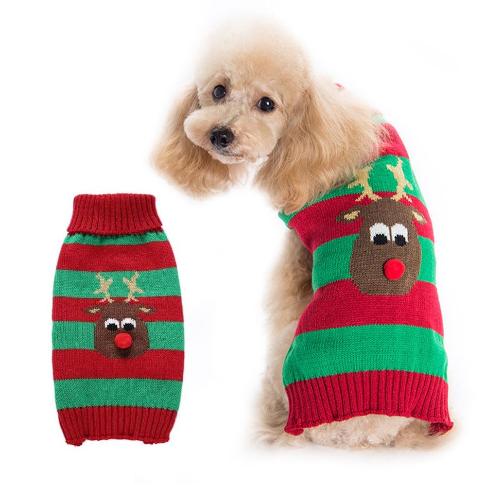 LATRAT Dog Jumper, Christmas Elk Clothing, Green Polar Bear, M, Acrylic, Machine Wash, 18 inches, Small, Medium Dogs
