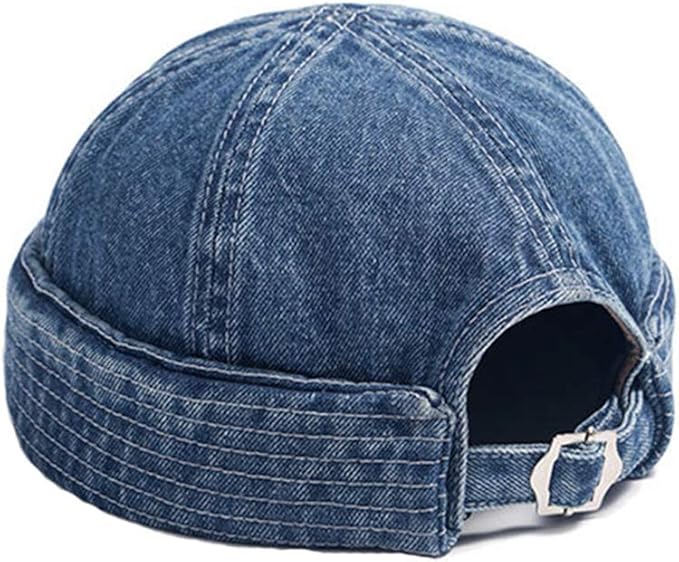 Mens Womens Docker Cap Denim Brimless Hats Beanie Worker Sailor Rolled
