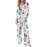 Seyurigaoka Satin Silk Valentine's Day Pajamas Set for Women Polka Dot Pjs Button Up Shirt+Pants 2 Piece Valentine Jammies