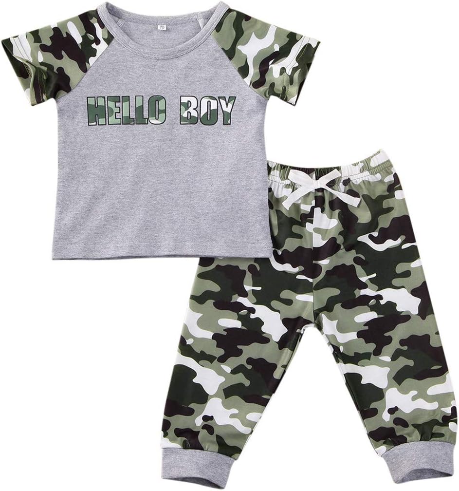 Infant Baby Boy Camouflage Clothes Funny Short Sleeve T-Shirt Top Camo Long Sweatpants 2PCS Summer Outfits Set