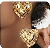 Unique Gold Heart Statement Earrings for Women,Vintage Irregular Hammered Love Dangle Earrings,Personalized Large Heart Stud Ear Jewelry