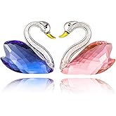 Crystal Couple Swan Figurine Home Decoration, Handmade Lover Swan Statue Ornament, Crystal Crafts Paperweight Collectible, Great Gift for Girlfriend Birthday Holidays Christmas (Blue+Pink-2)