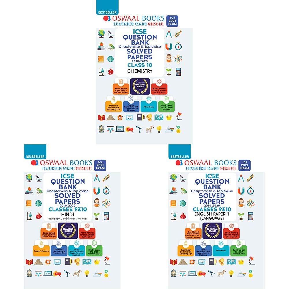 Oswaal Icse Question Bank Class 10 Chemistry Book Chapterwi&Oswaal Icse Question Bank Class 10 Hindi Book Chapterwise &&Oswaal Icse Question Bank Class 10 English Paper-1 Language (Set Of 3 Books)