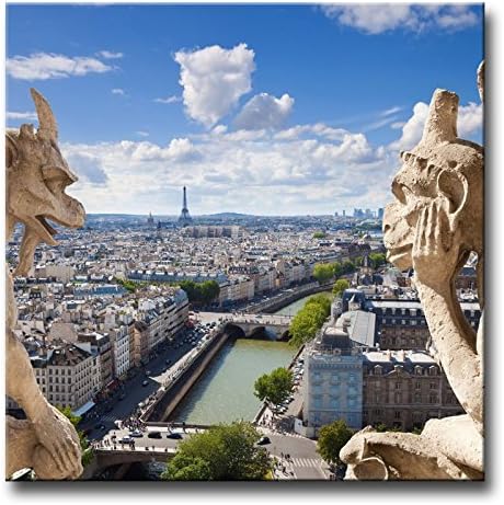 Modern Canvas Print Wall Art 24x24inch Panorama Gargoyle Painting Print On Canvas Giclee Canvas For Home Docor 1 Pice Animal Stone City Landscape Artwork Framed Painting Easy To Hang