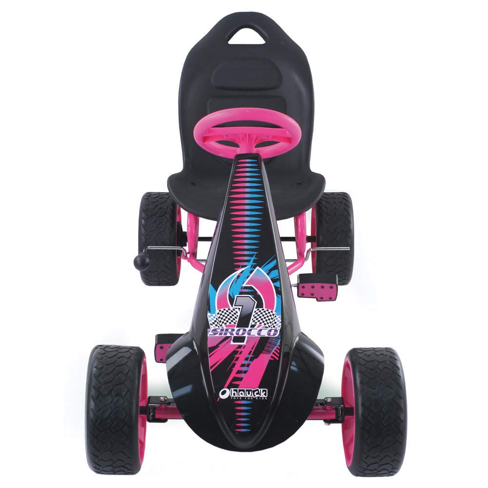 Hauck Sirocco - Racing Go Kart | Pedal Car | Low profile rubber tires | Pedal power auto-clutch free-ride | Adjustable seat - Pink, Large