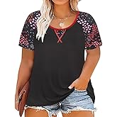 CARCOS Plus Size Tops for Women Short Sleeve Shirt Summer Star/Leopard/Tie Dye/Flower Crewneck Pullover Tunic XL-5XL